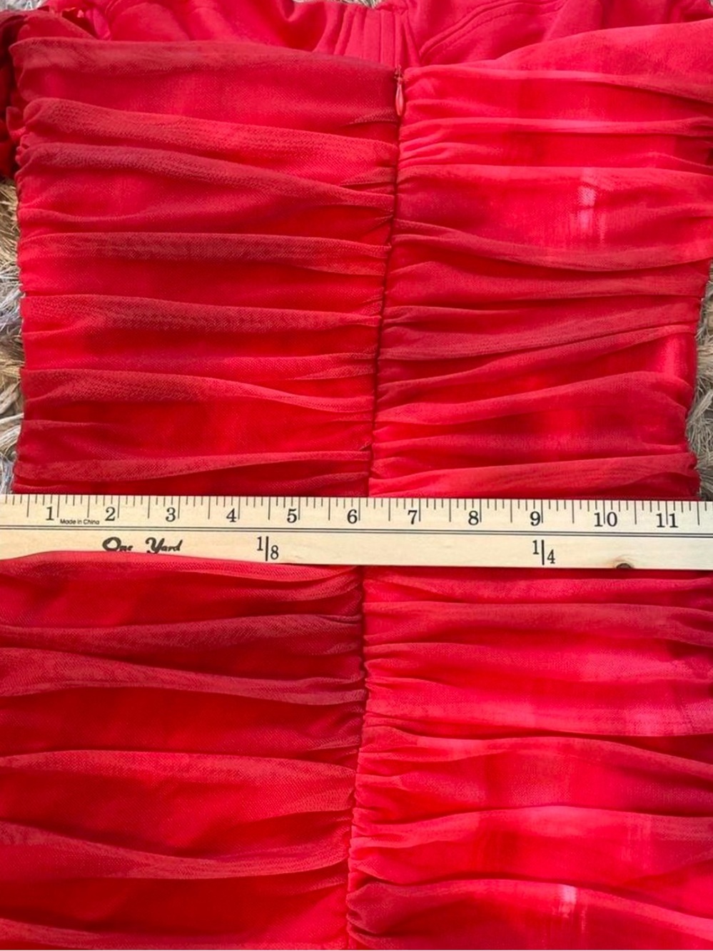 Off-Shoulder Red Ruched Bodycon Dress - Picture 6 of 7
